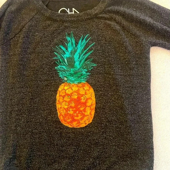 Soft long sleeve charcoal gray pullover with a pineapple graphic on front - Picture 5 of 6